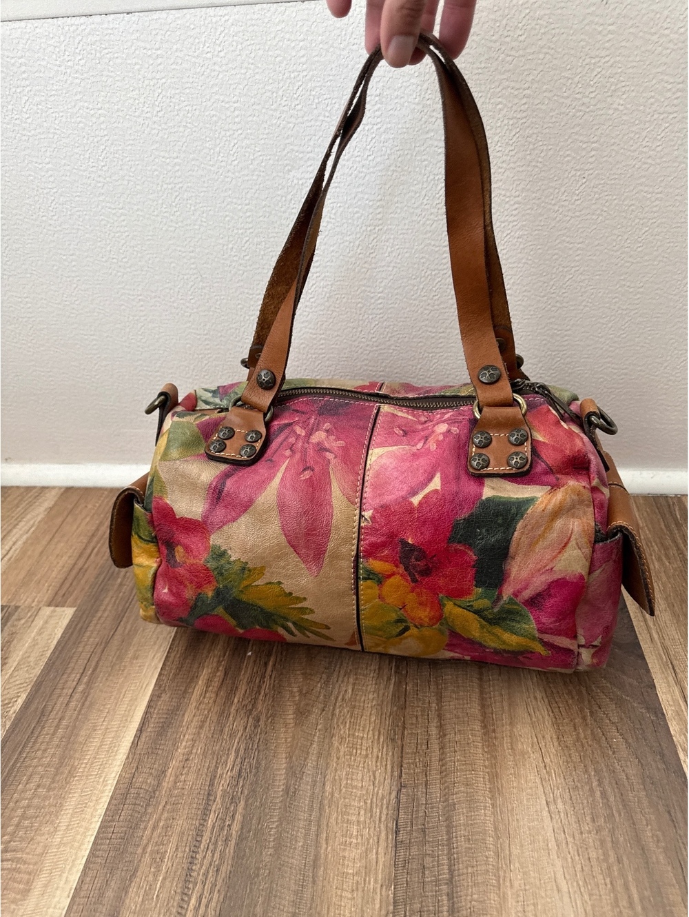 Patricia Nash Floral Leather Satchel Bag Pink Botanical Handbag